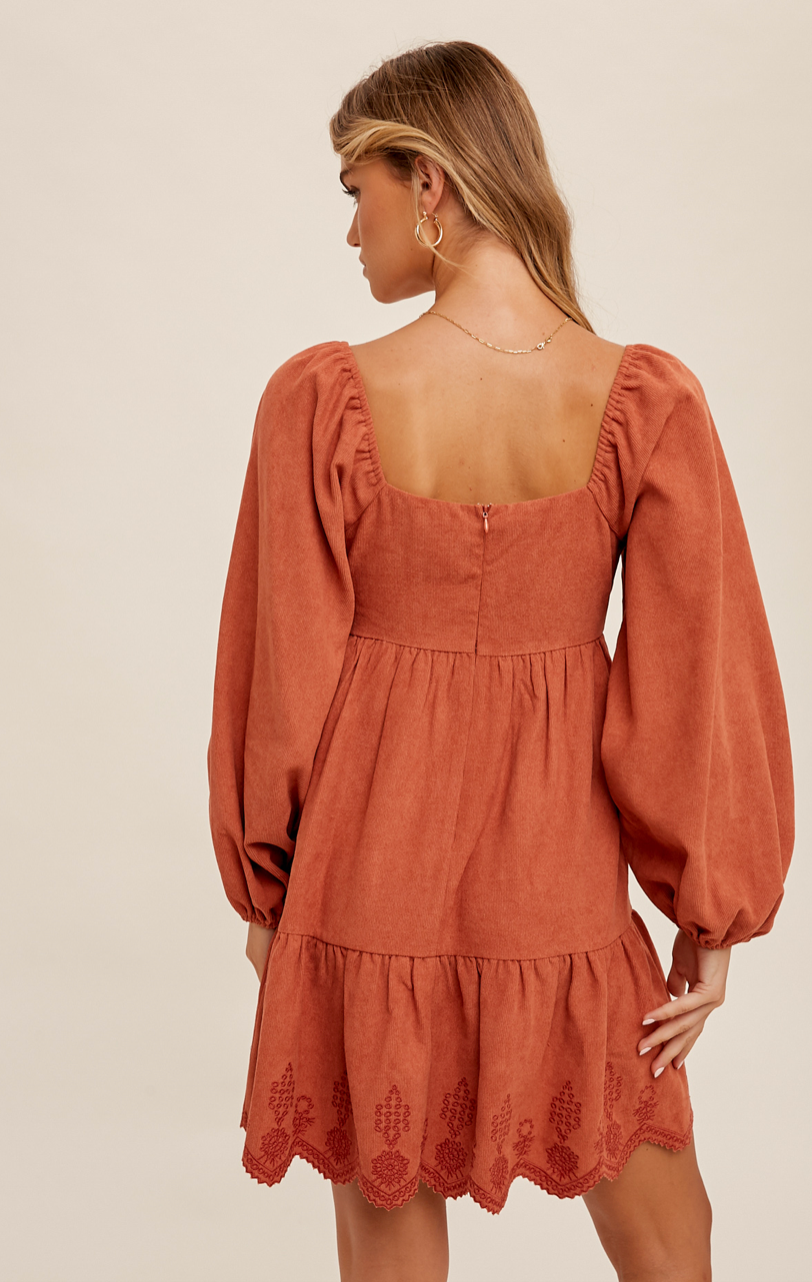 Cinnamon Corduroy Babydoll Dress