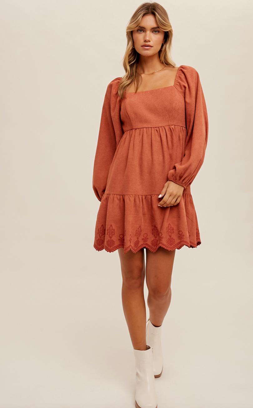Cinnamon Corduroy Babydoll Dress