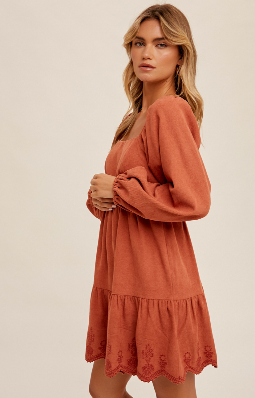 Cinnamon Corduroy Babydoll Dress