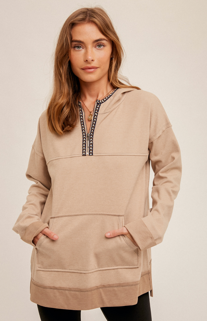 Taupe 1/4 Zip Hoodie