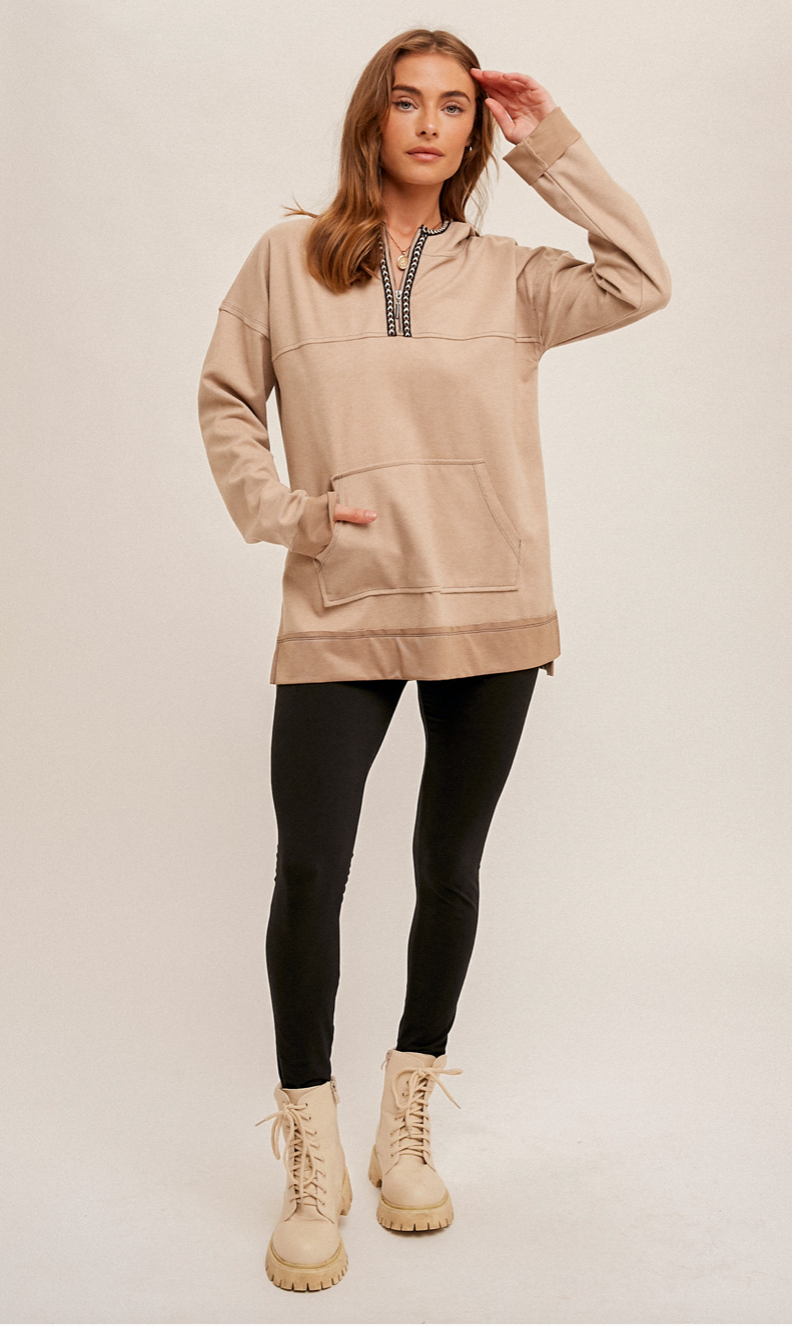 Taupe 1/4 Zip Hoodie