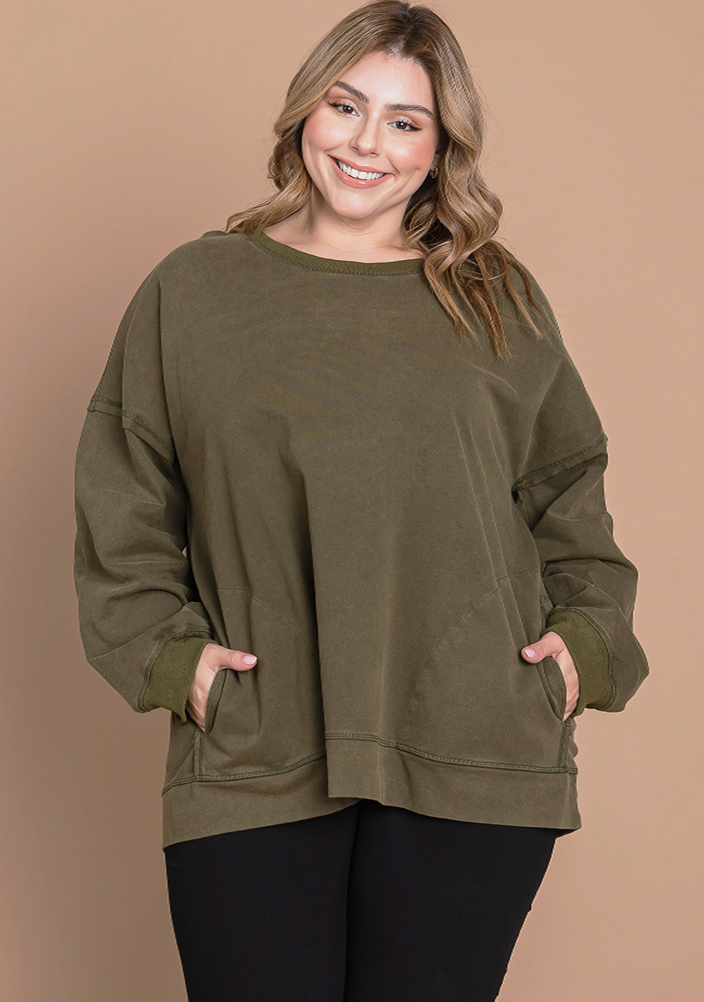 Plus Olive Pullover