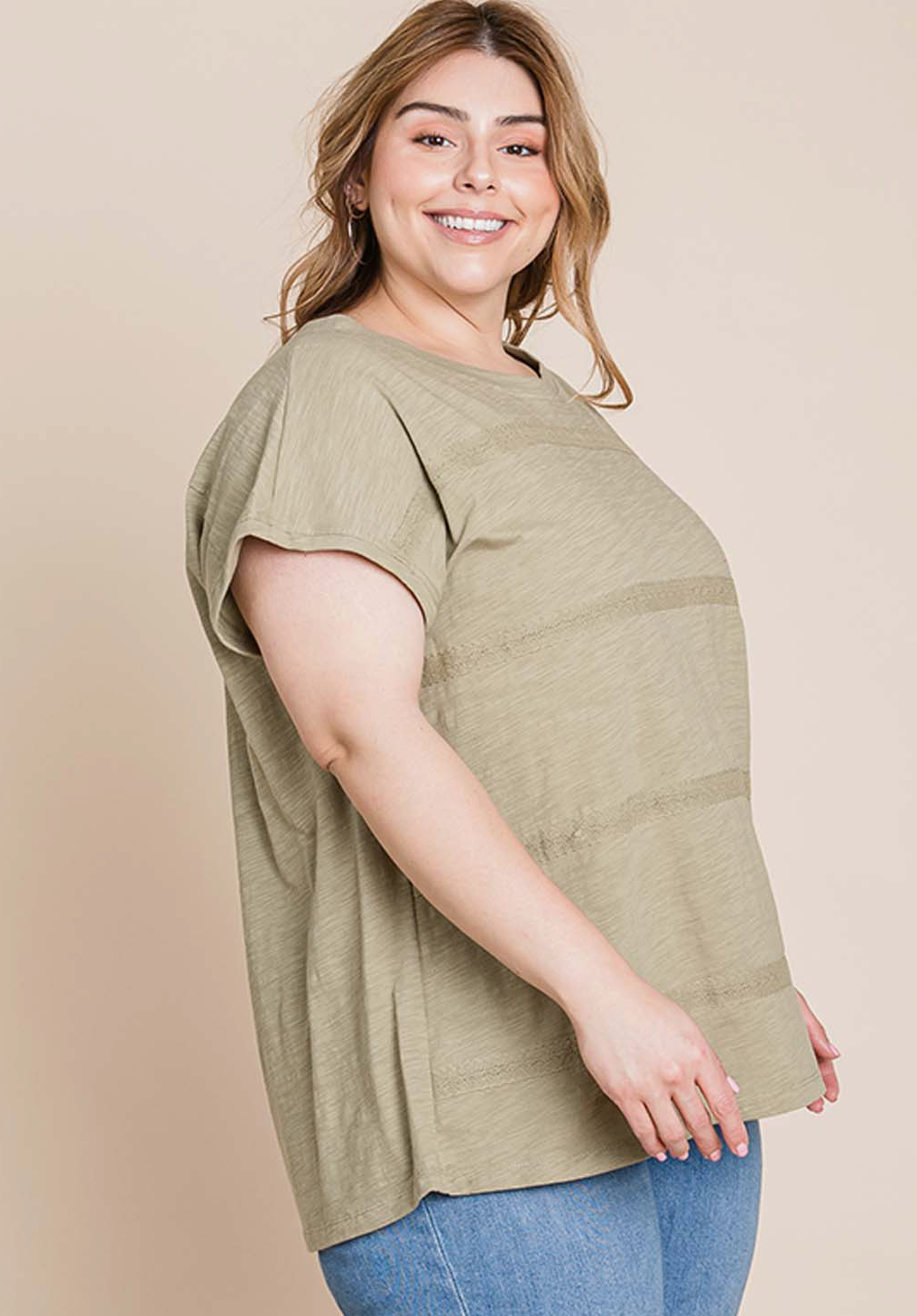 Plus Olive Lace Strip Top