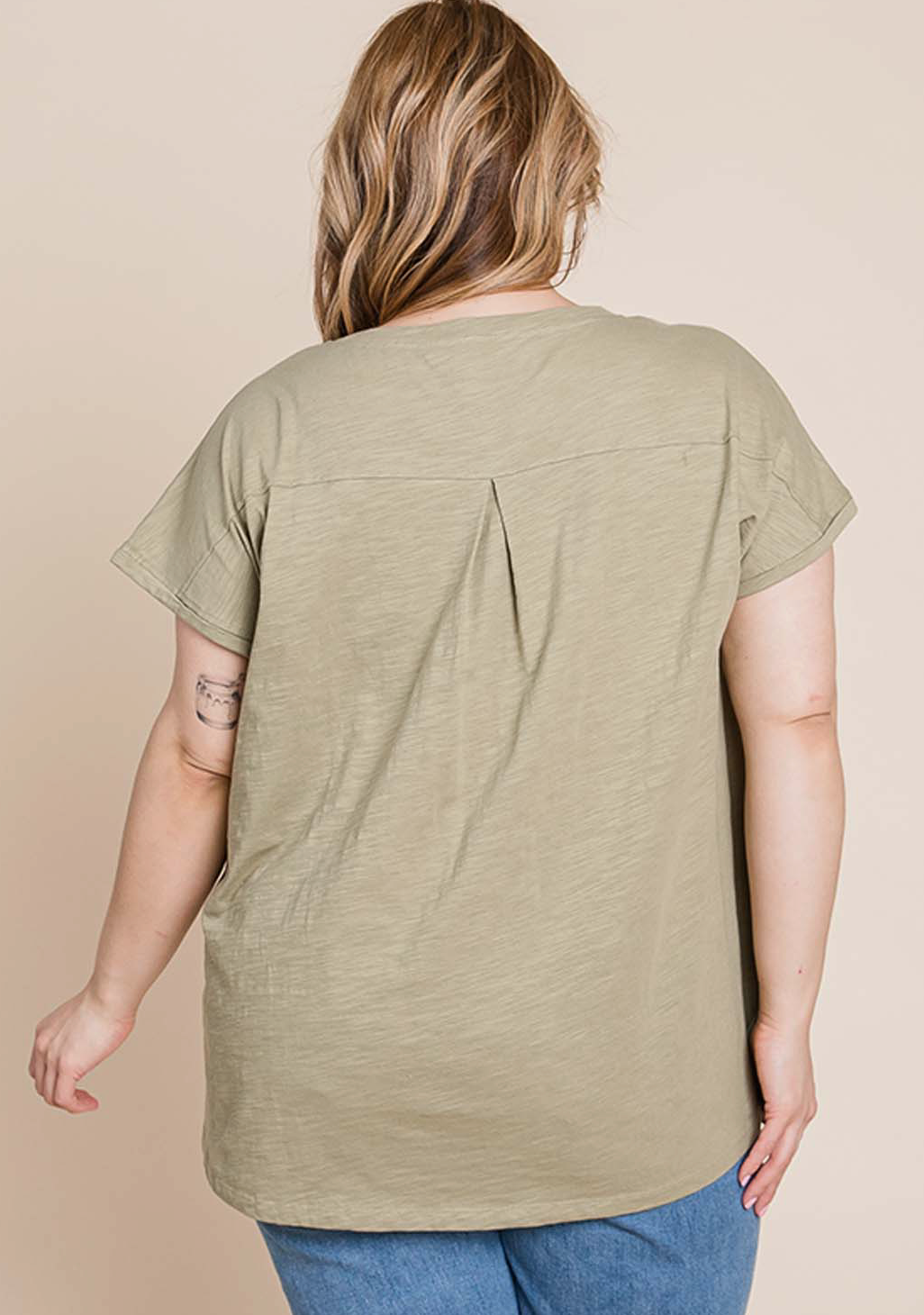 Plus Olive Lace Strip Top