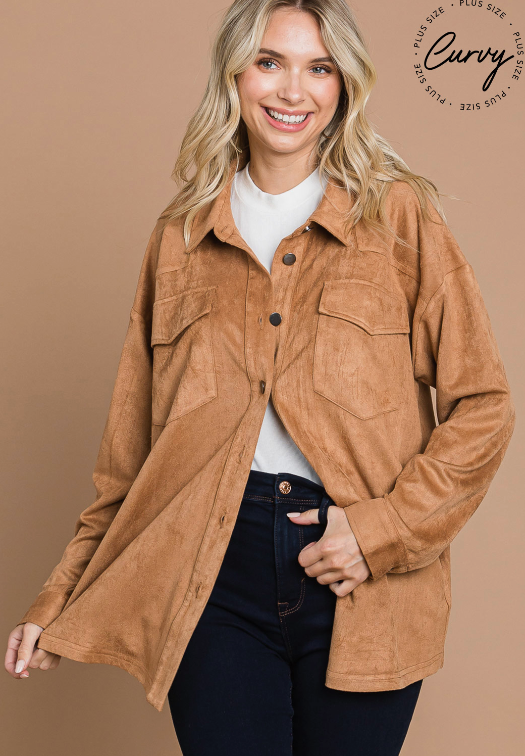 Plus Camel Suade Jacket