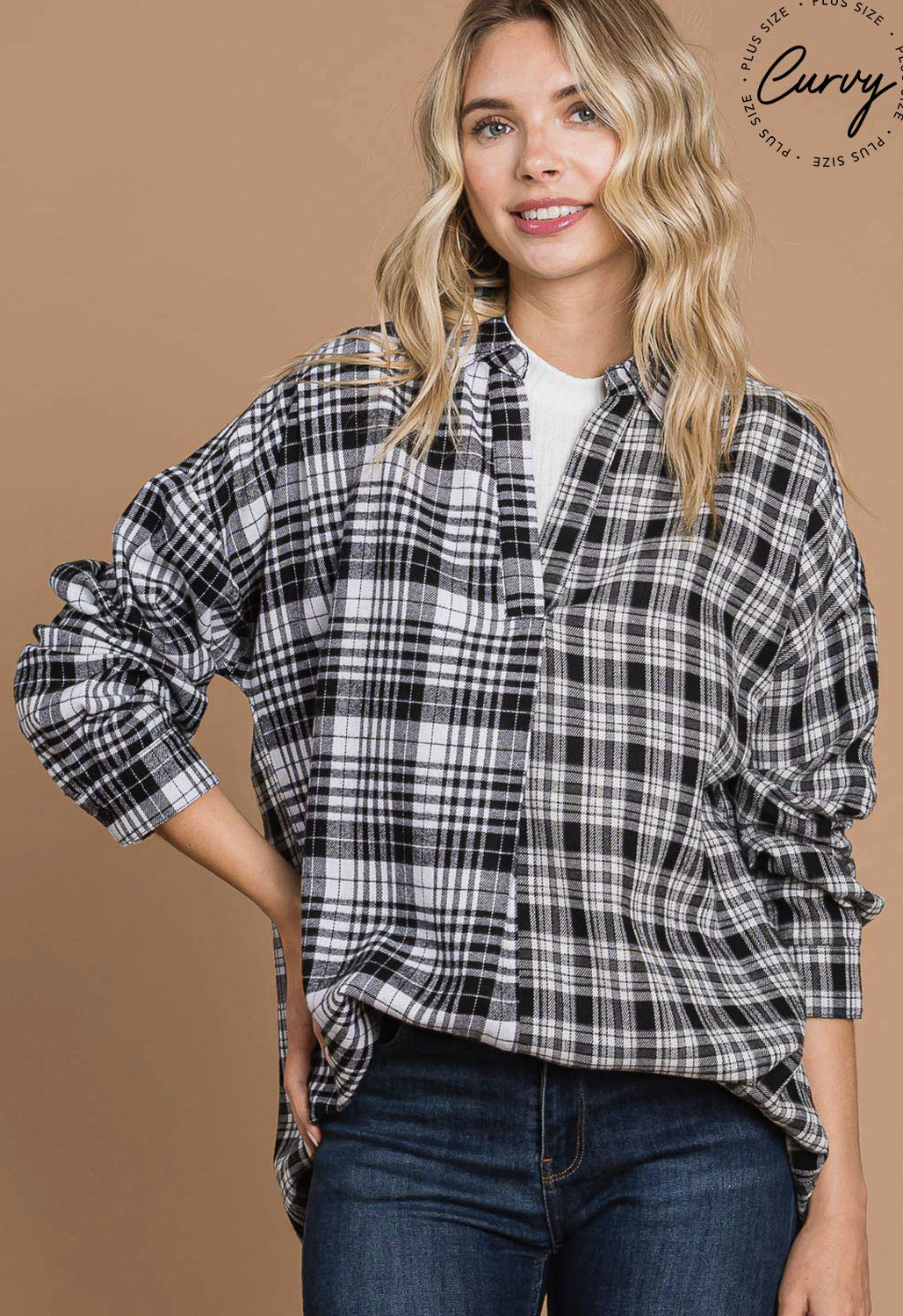 Plus Blended Plaid Pullover Top