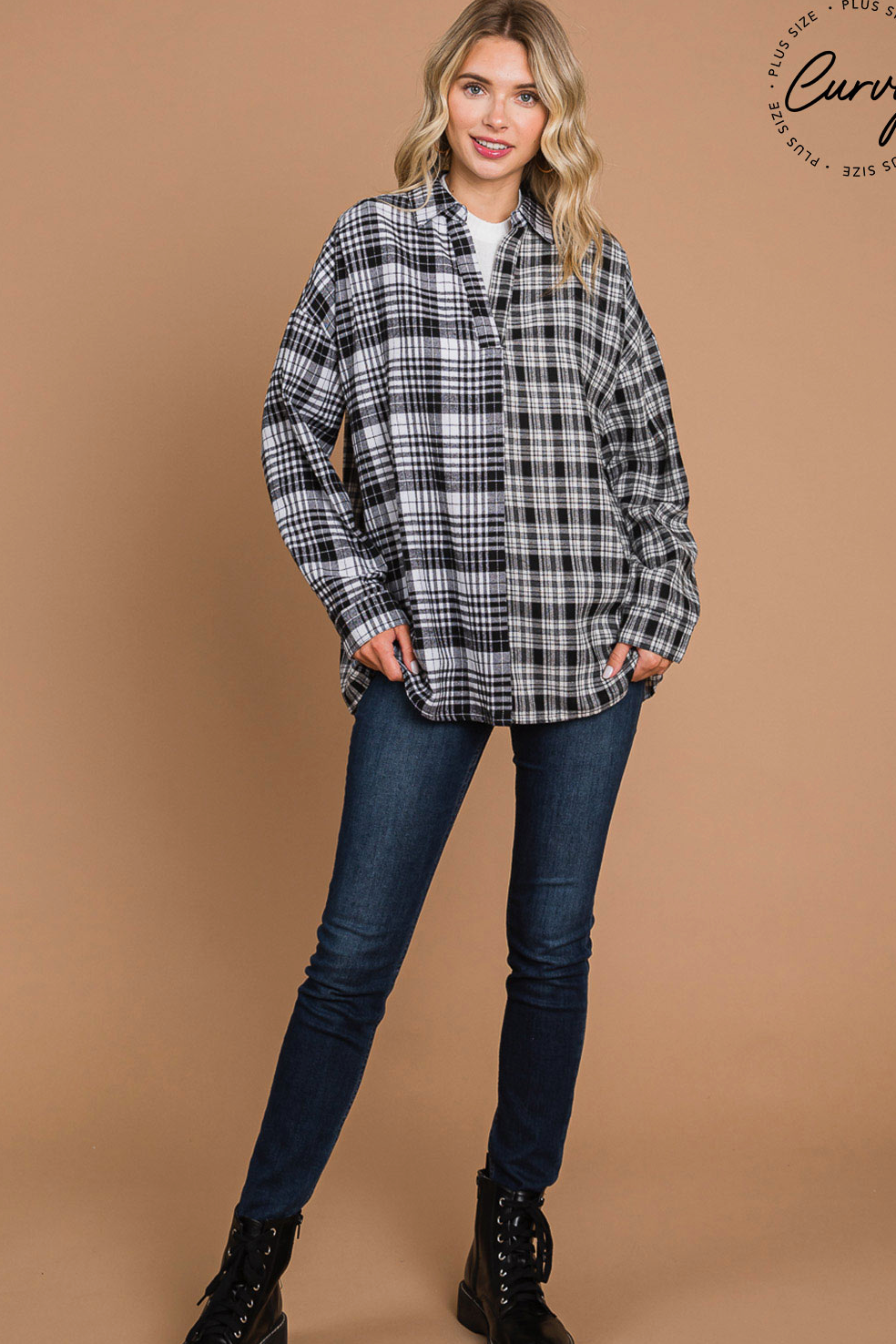 Plus Blended Plaid Pullover Top