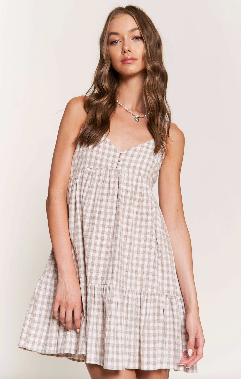 Brown Checkered Plaid Mini Dress