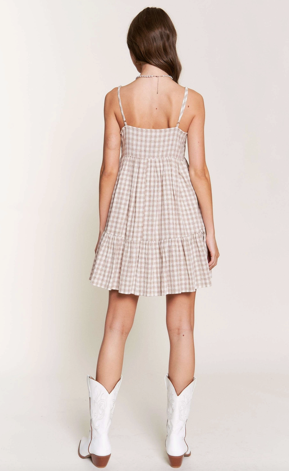 Brown Checkered Plaid Mini Dress
