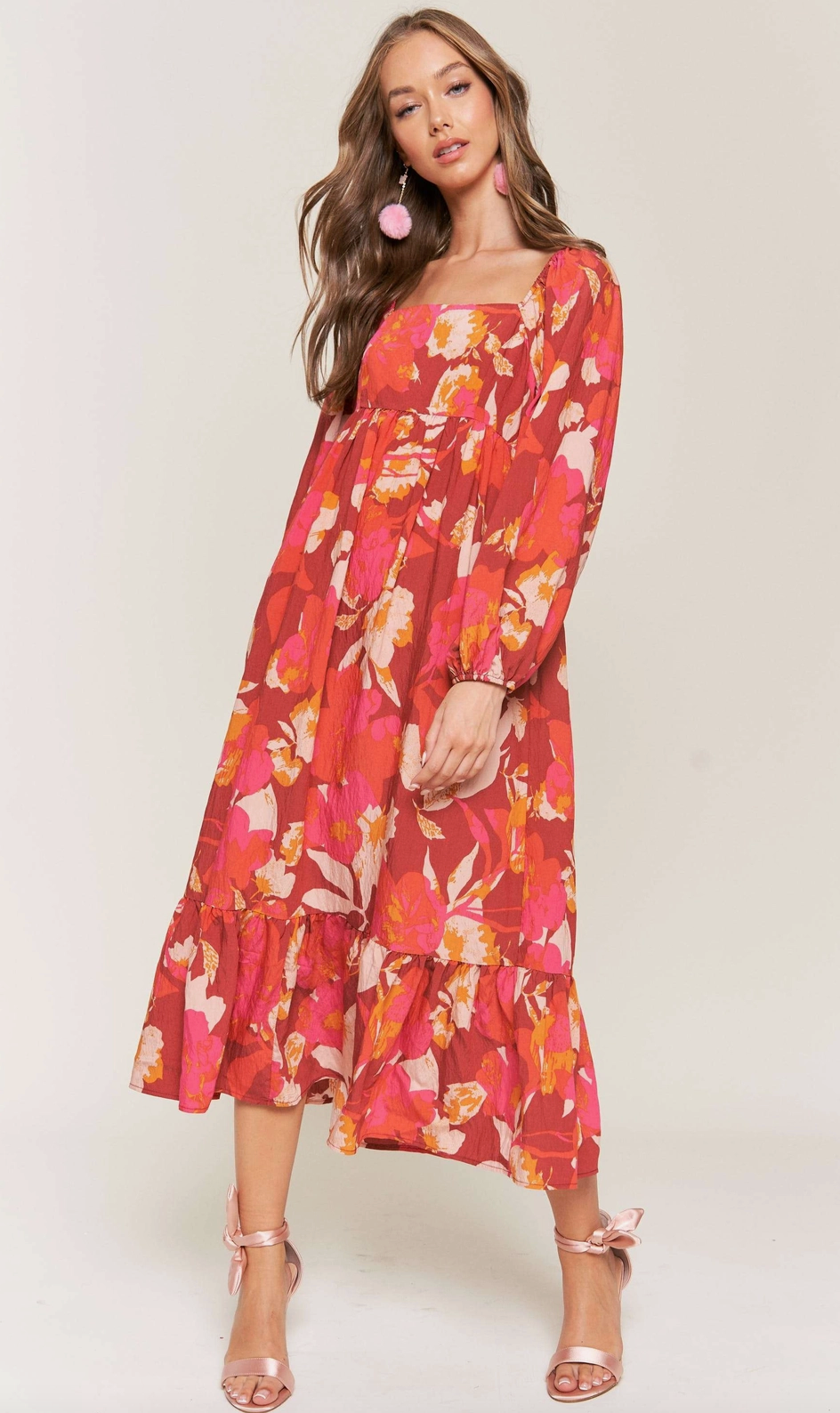 Multi Flower Midi Dress