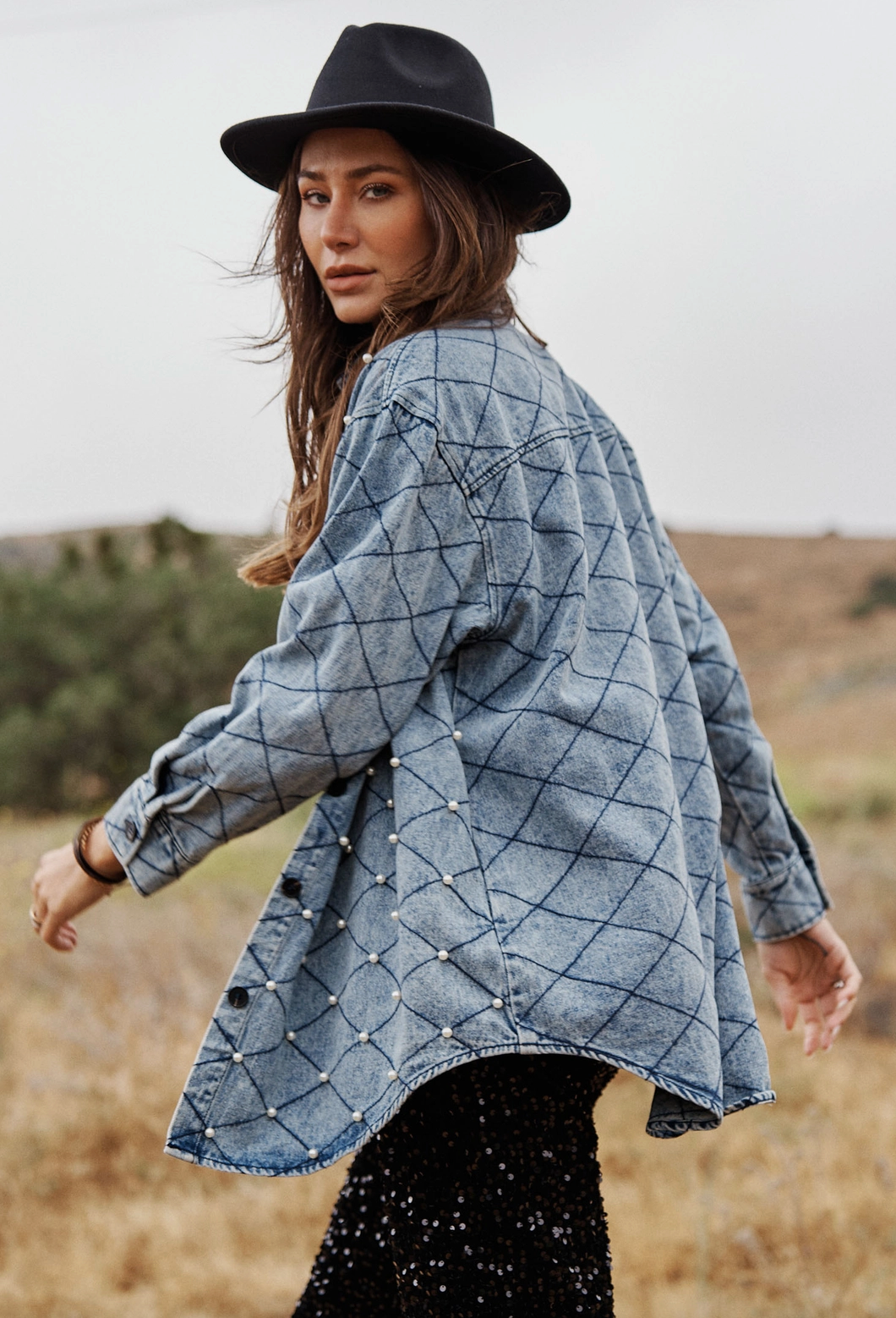 Quilted Pearl Denim Jacket