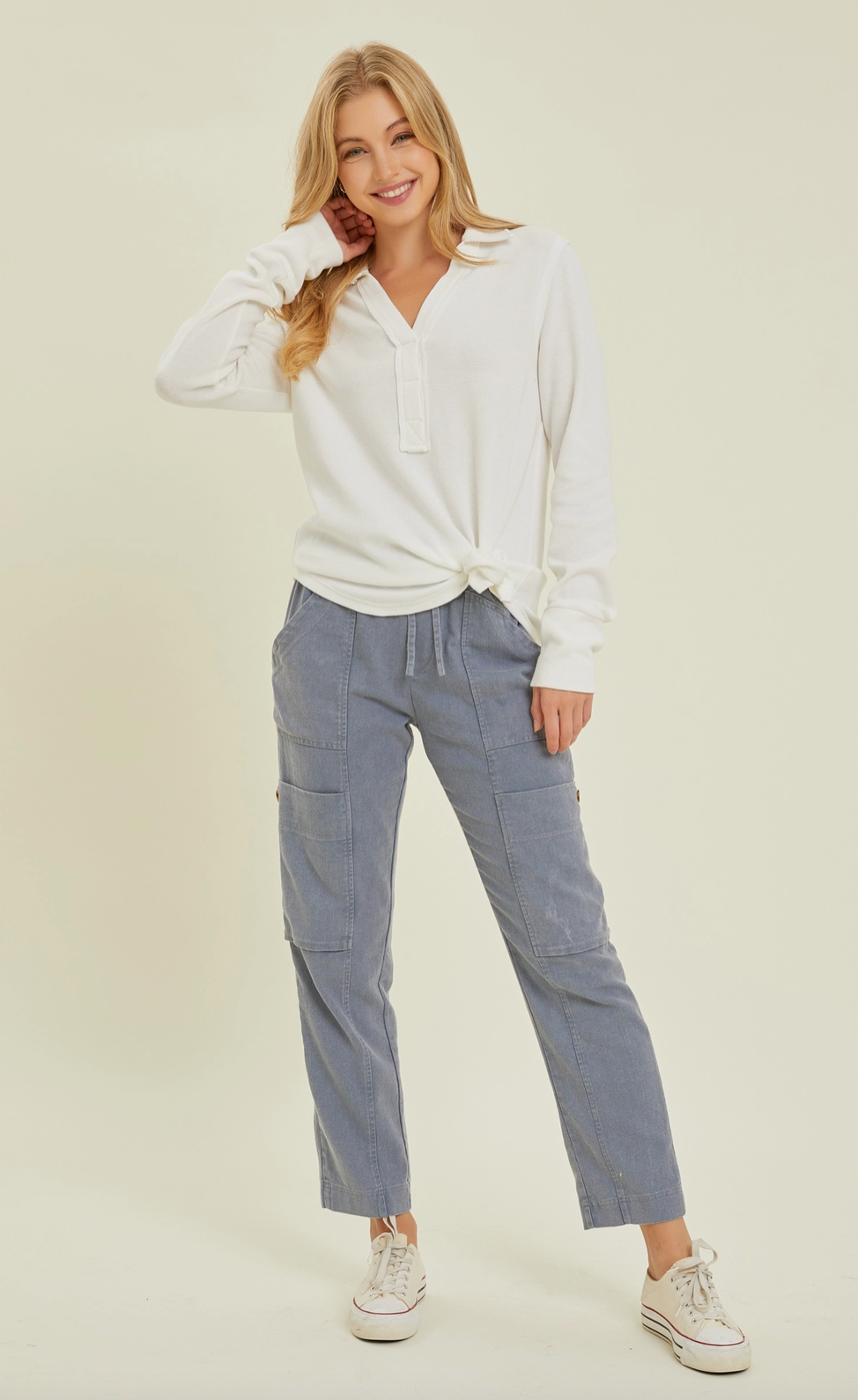Denim Blue Mineral Washed Cargo Pants