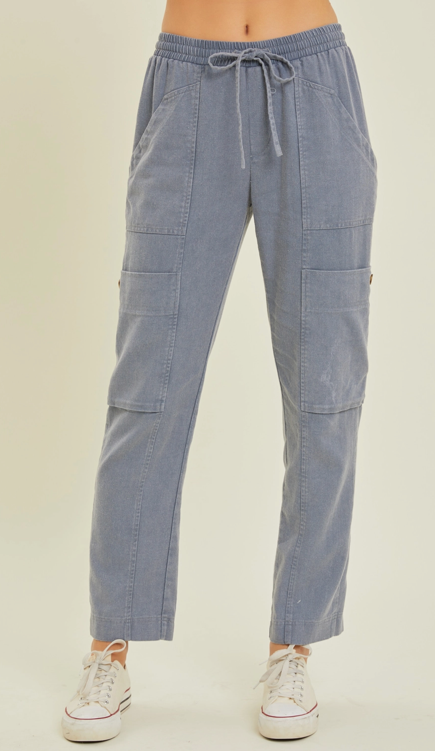 Denim Blue Mineral Washed Cargo Pants