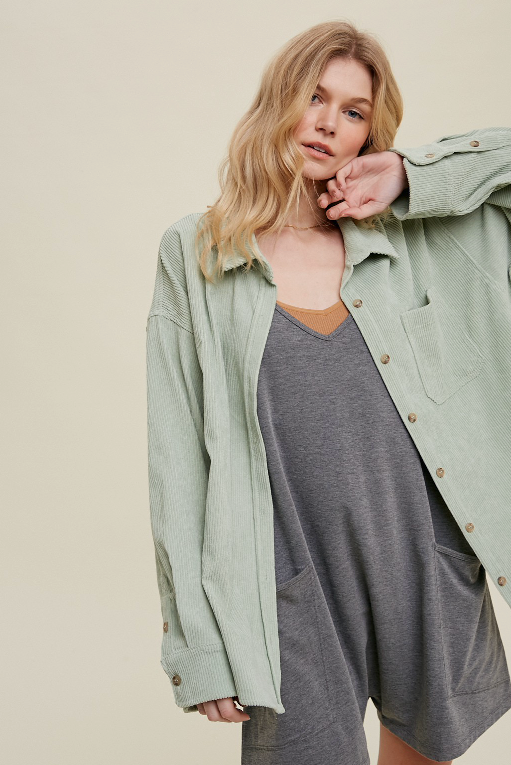 Mint Corduroy Buttondown
