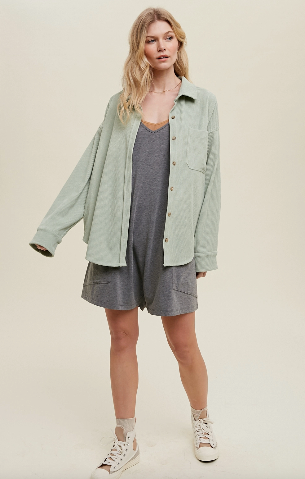 Mint Corduroy Buttondown