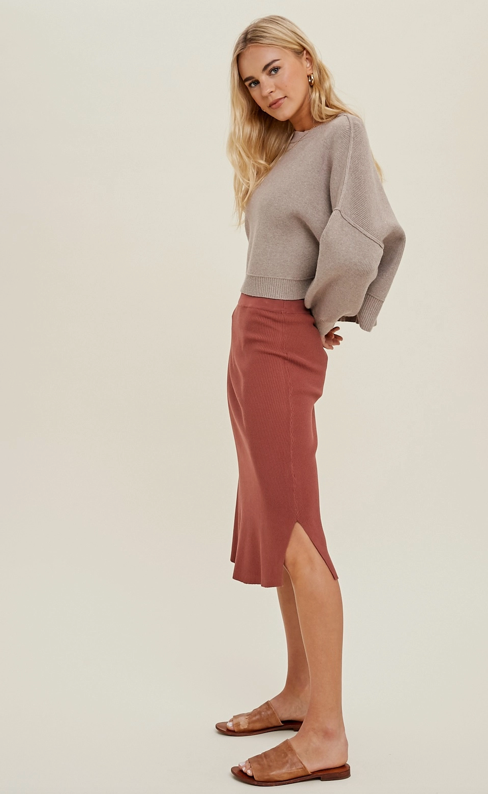 Stone Relaxed Crop Sweater