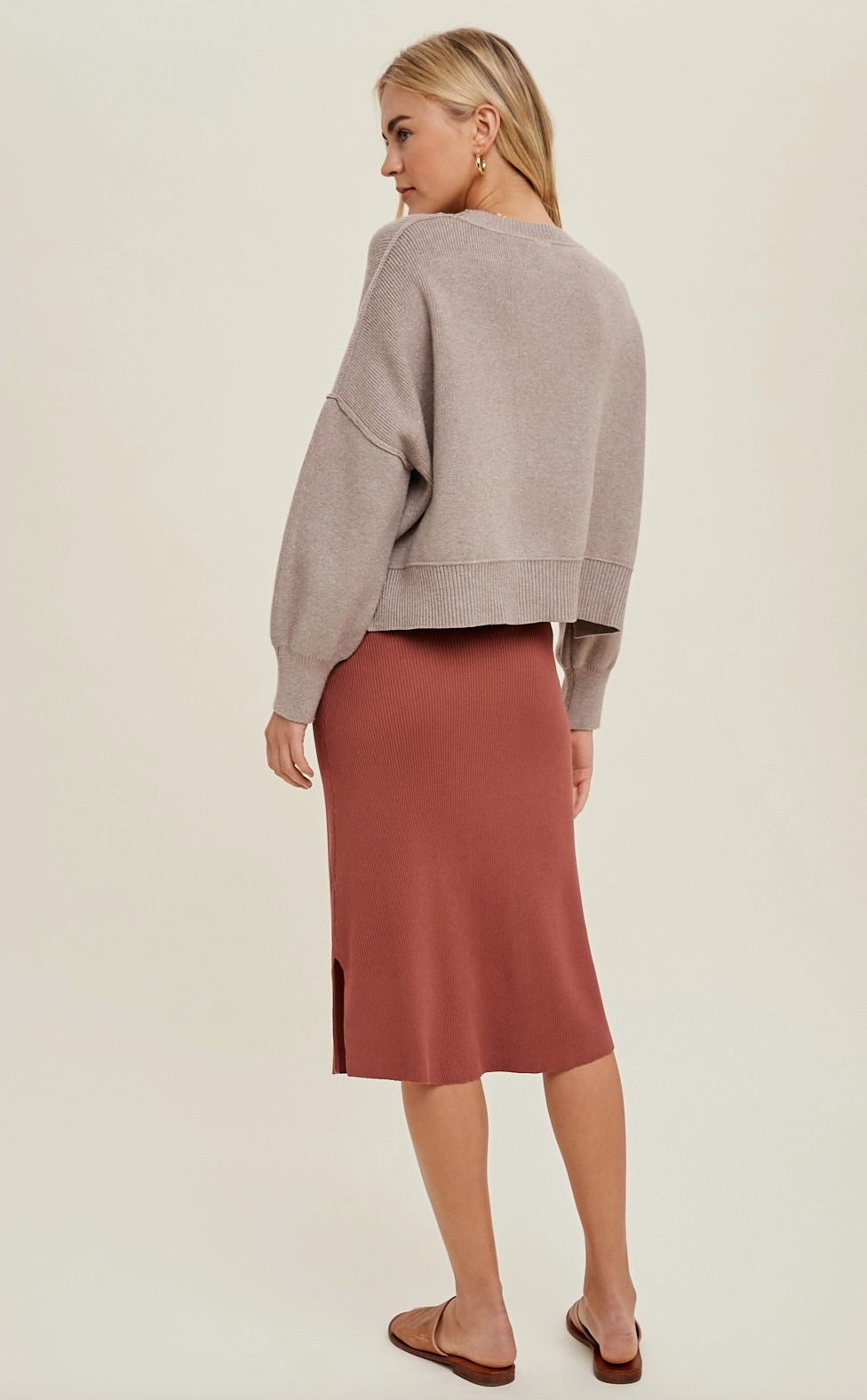 Stone Relaxed Crop Sweater