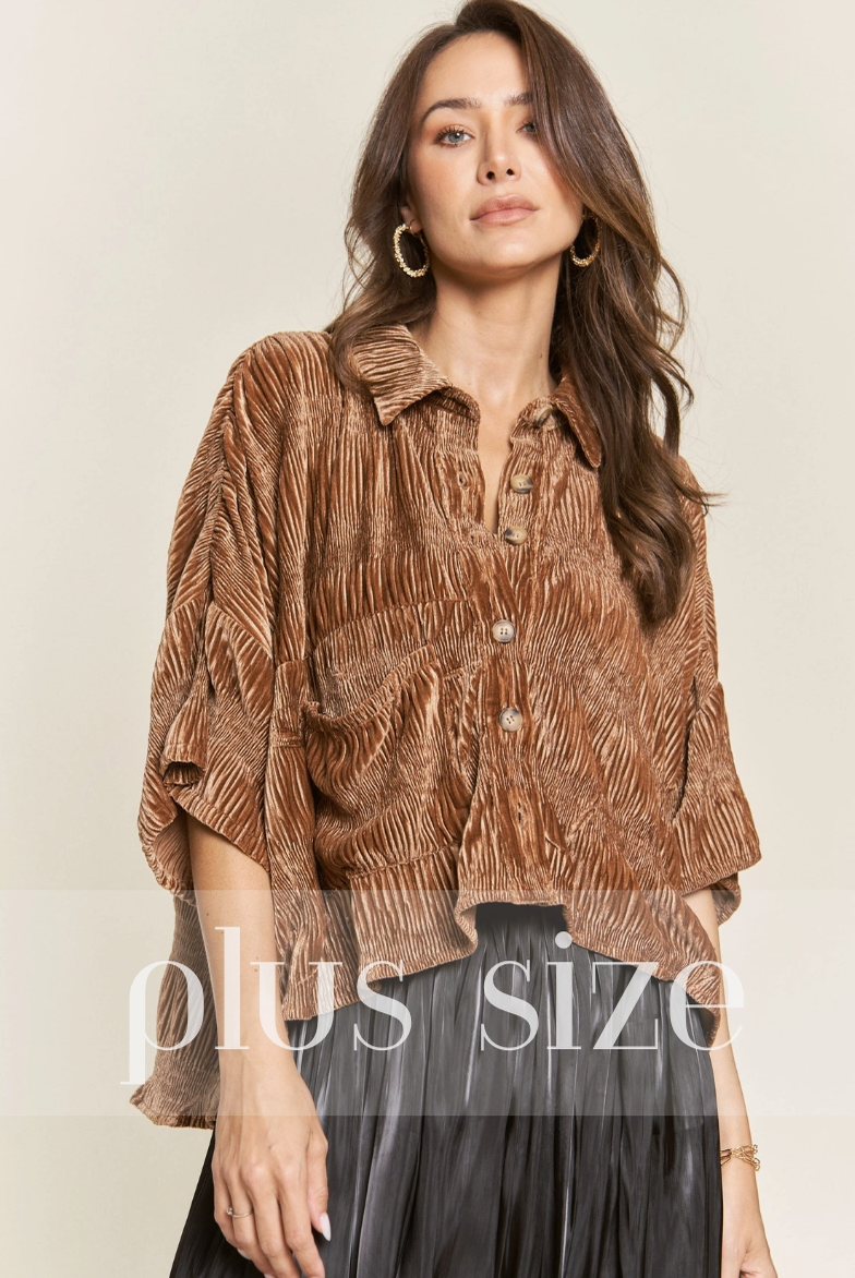 Plus Velvet Ruched Blouse