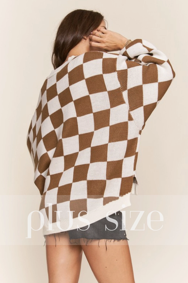Plus Mocha Checkered Sweater