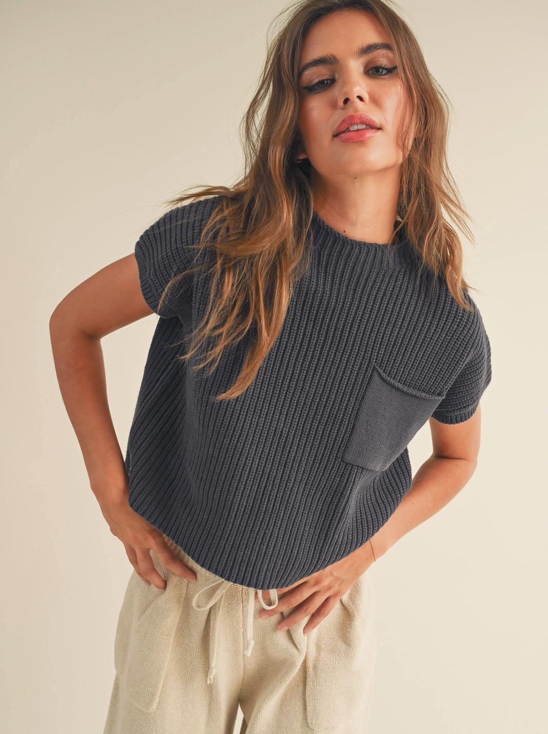 Navy Sweater Knit Top