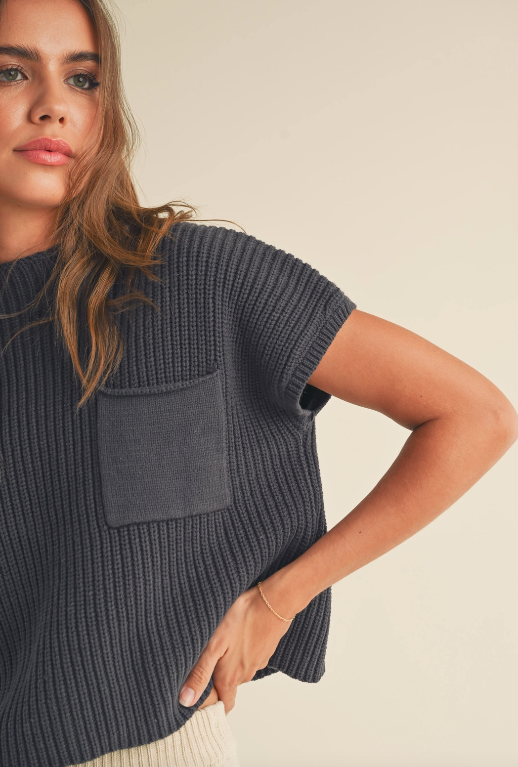 Navy Sweater Knit Top