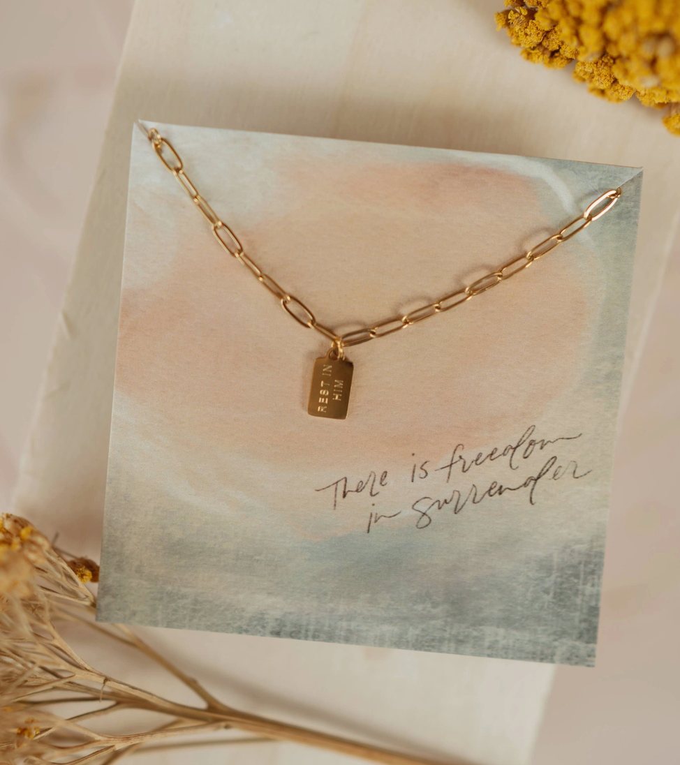 Rest in Him Tag Necklace