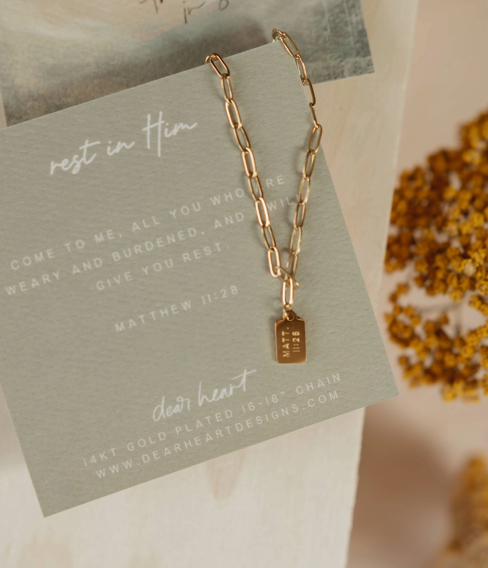 Rest in Him Tag Necklace