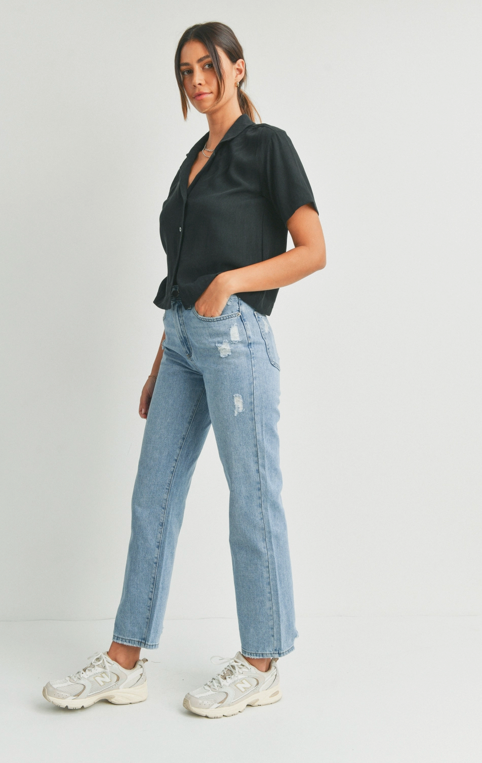 High Rise Distressed Dad Jean