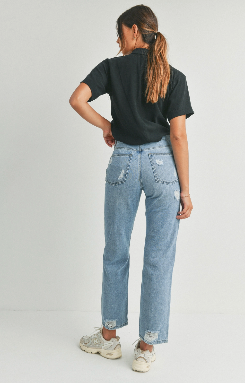 High Rise Distressed Dad Jean