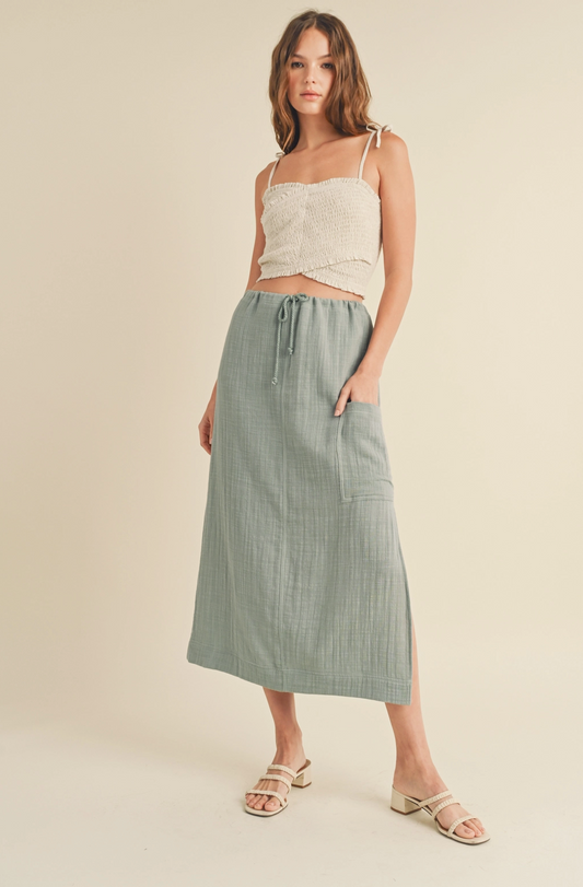 Sage Linen Midi Skirt