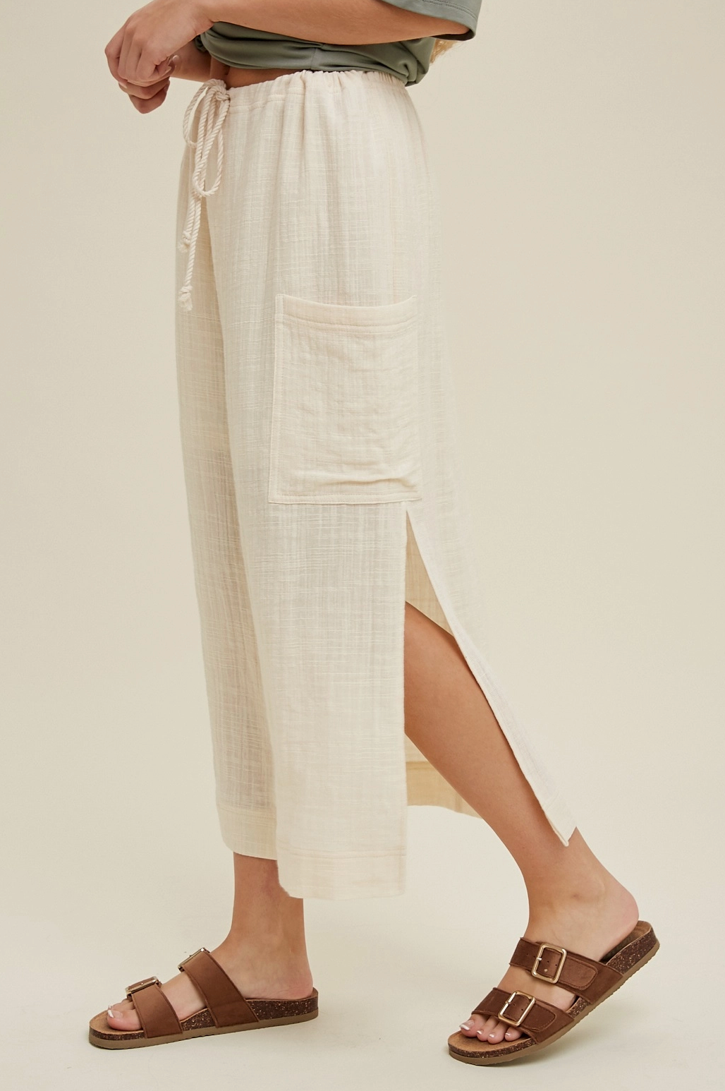Ivory Linen Midi Skirt