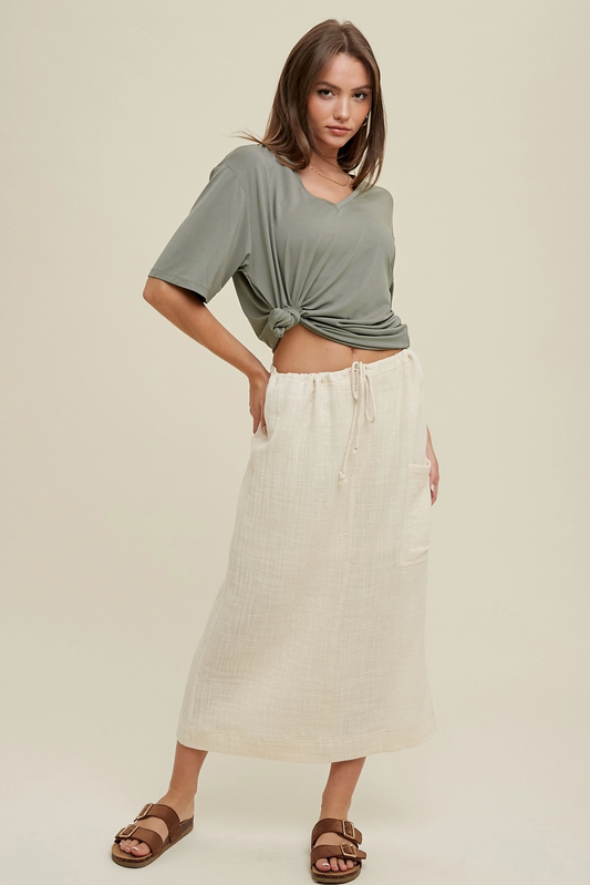 Ivory Linen Midi Skirt