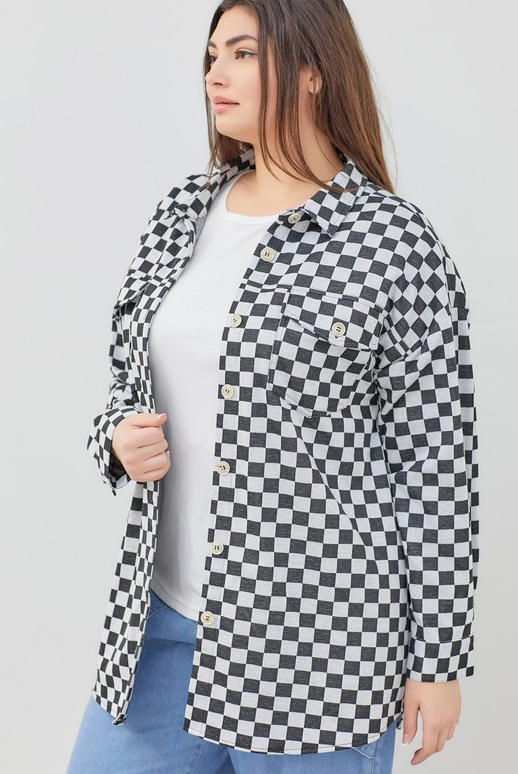 Plus Checkered Button Up Jacket