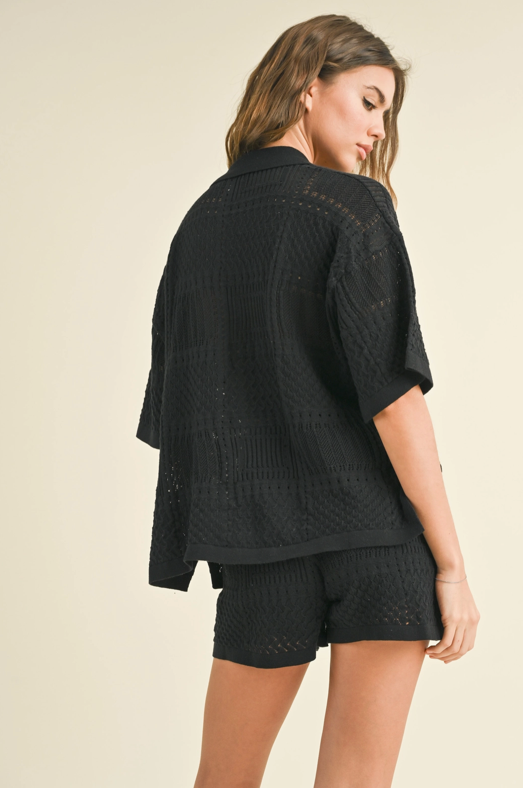 Mix Pattern Knitted Top in Black