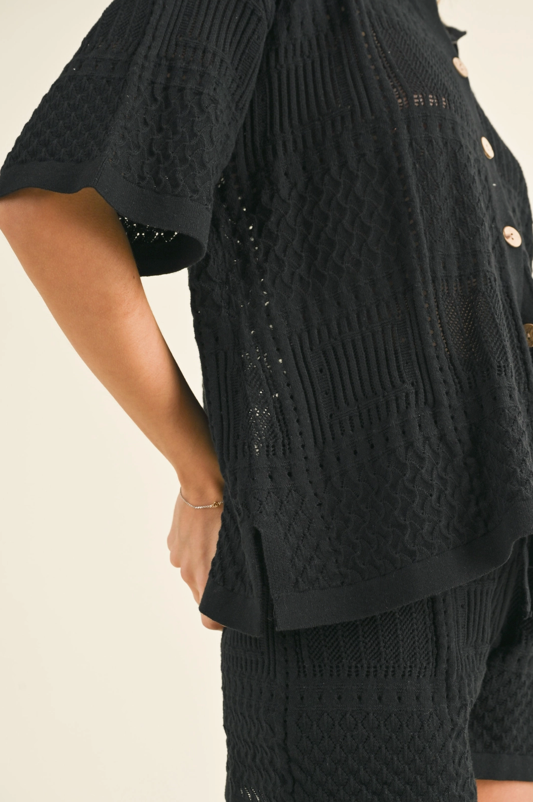 Mix Pattern Knitted Top in Black