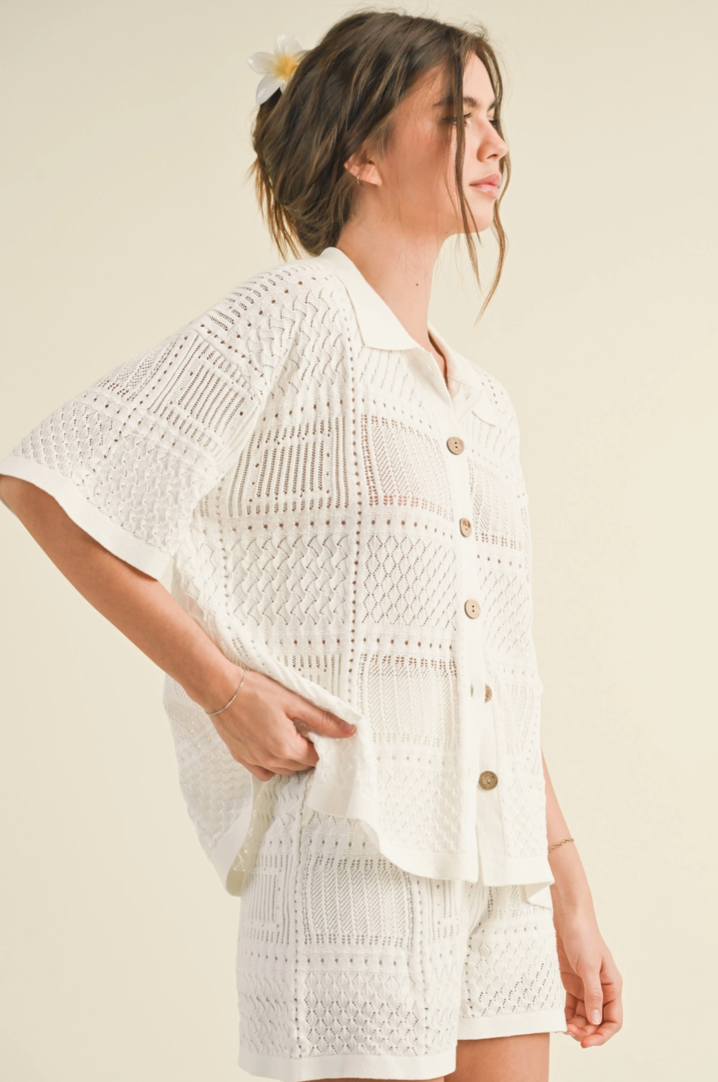 Mix Pattern Knitted Top In White