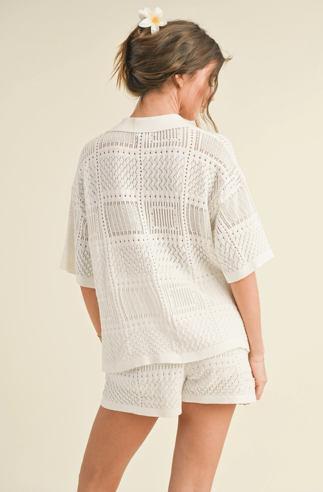 Mix Pattern Knitted Top In White