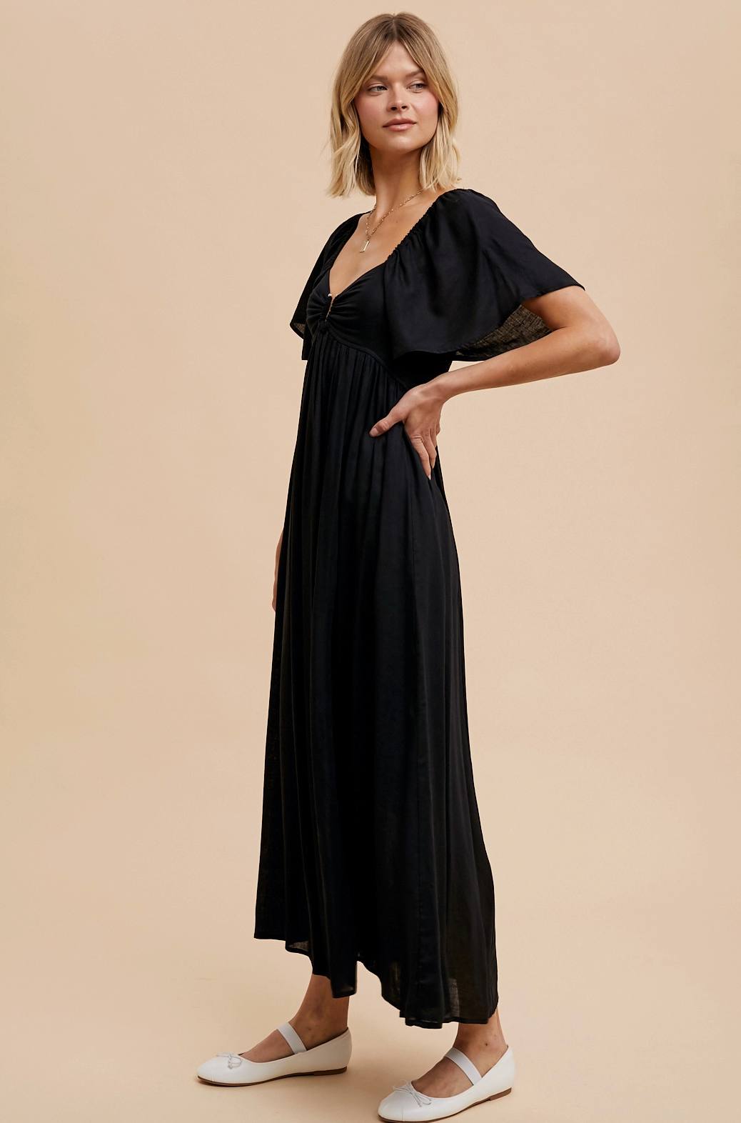 Black Flutter Sleeve Maxi Dress