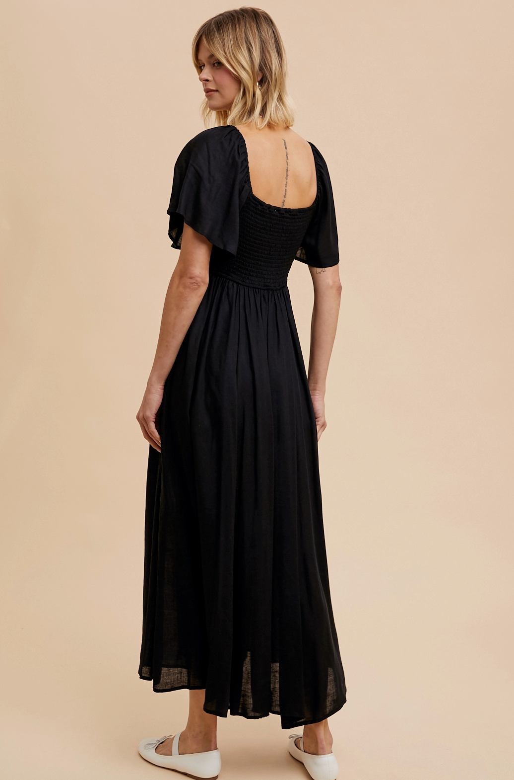 Black Flutter Sleeve Maxi Dress
