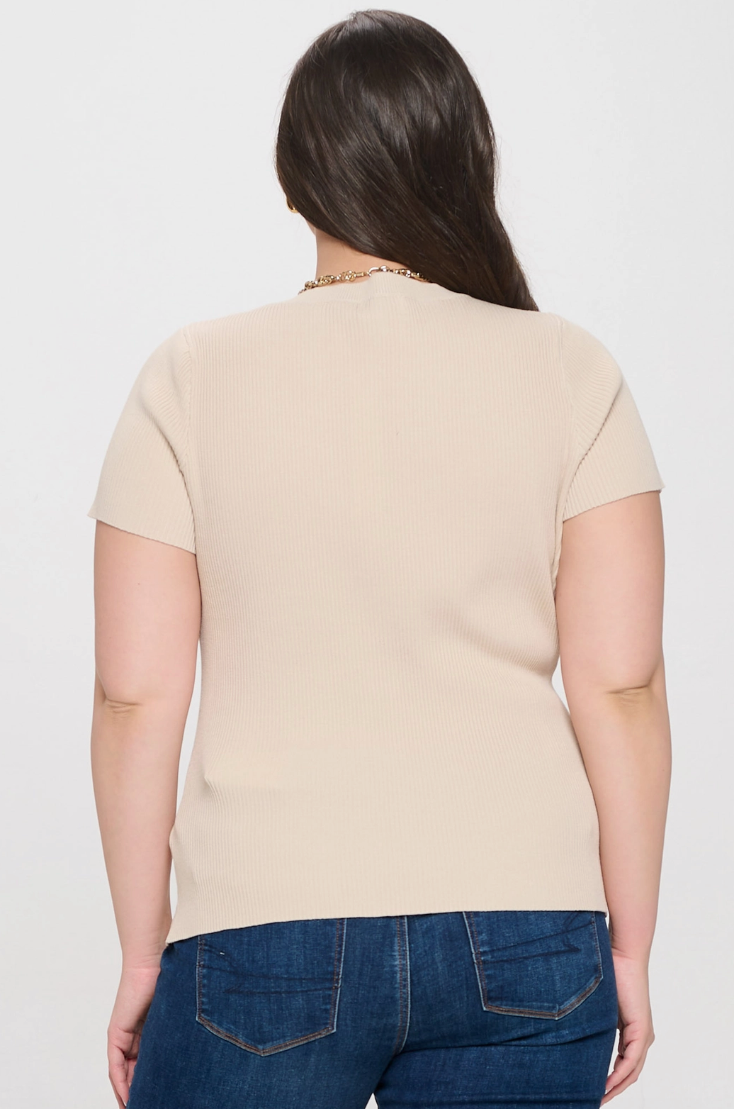 Plus Ribbed Basic Tee in Cream