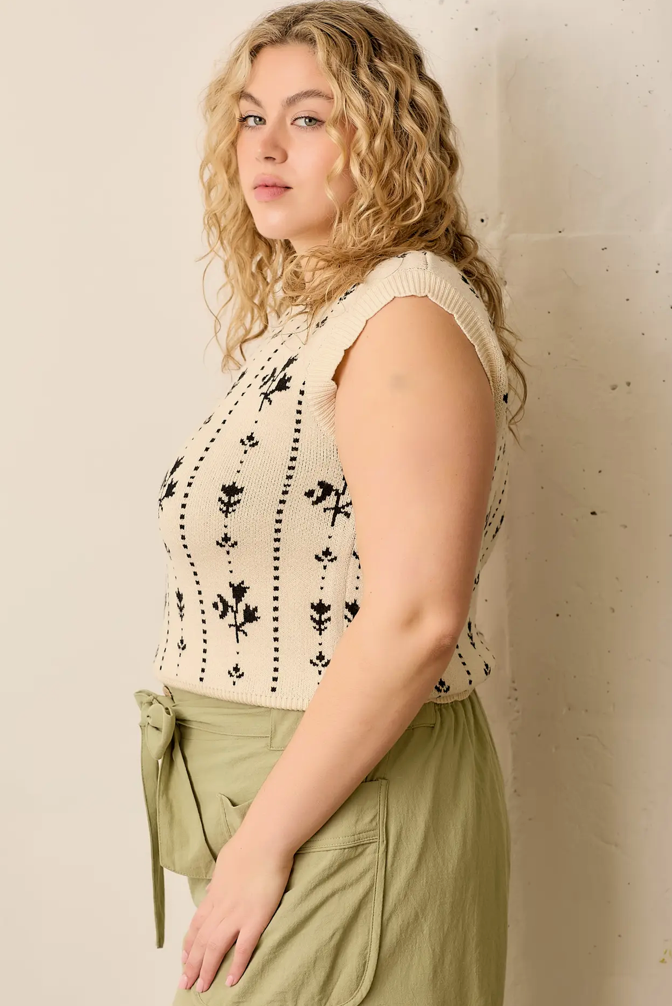 Plus Floral Stripe Sweater Vest