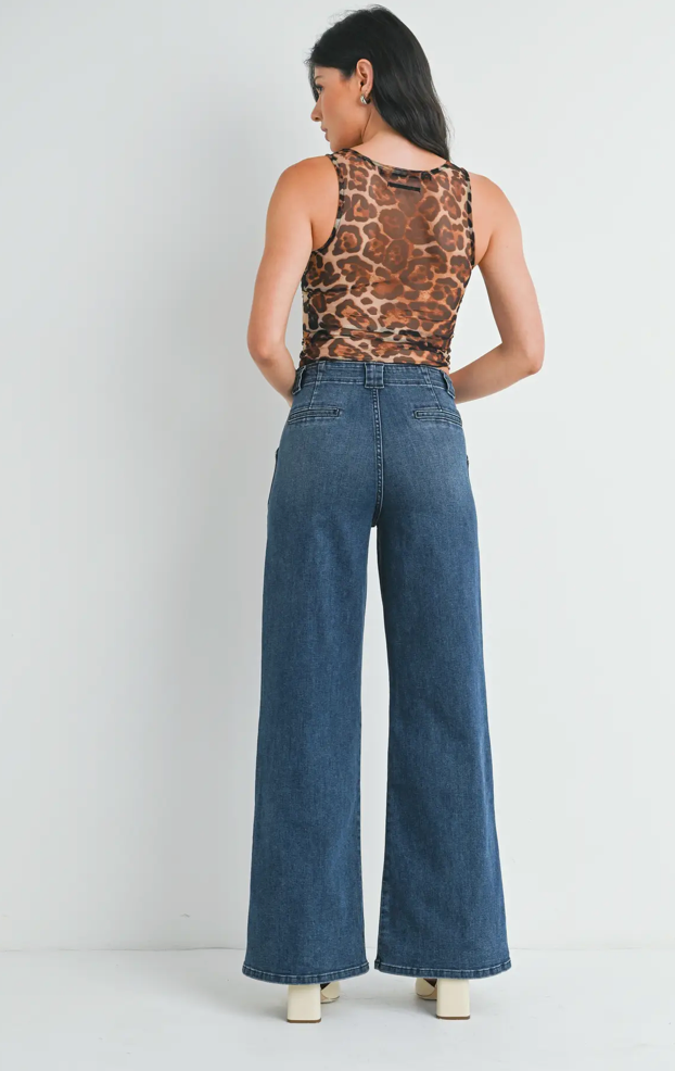 Patch Pocket Wide Leg Flare Jeans