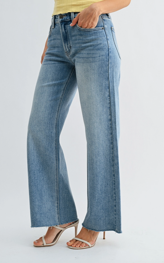 Medium Wash Raw Hem Jeans