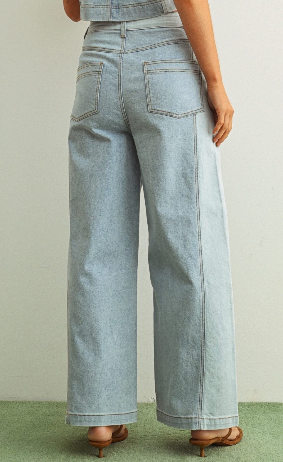 Block Denim Wide Leg Jeans