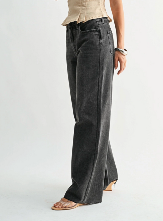 Black Washed High Rise Wide Leg Jeans