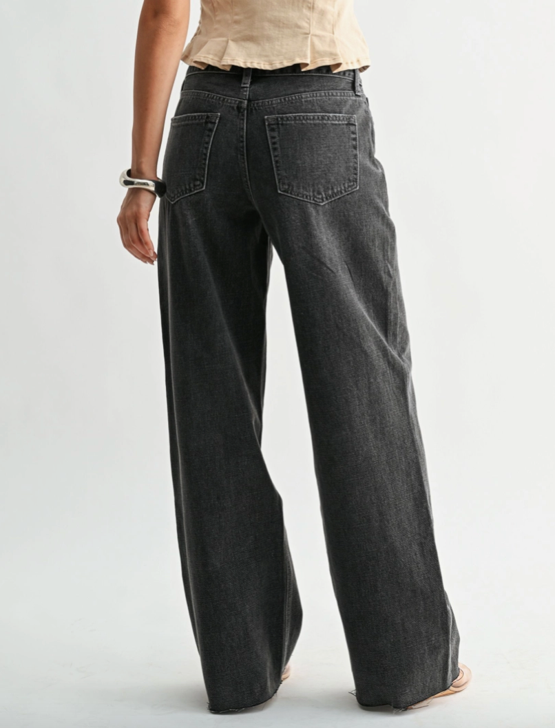 Black Washed High Rise Wide Leg Jeans