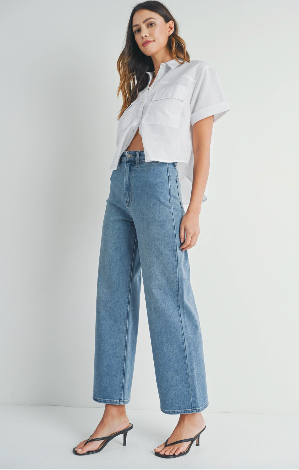 High Rise Welt Pocket Wide Leg Jeans