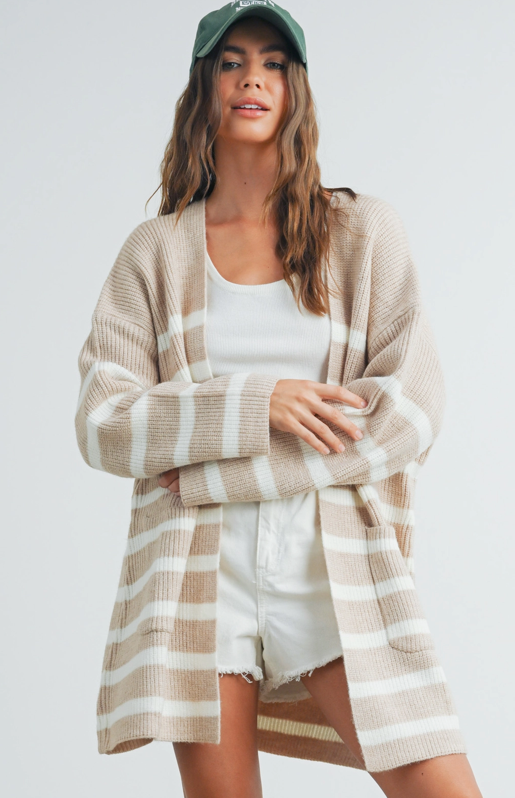 Long Taupe Stripe Cardigan