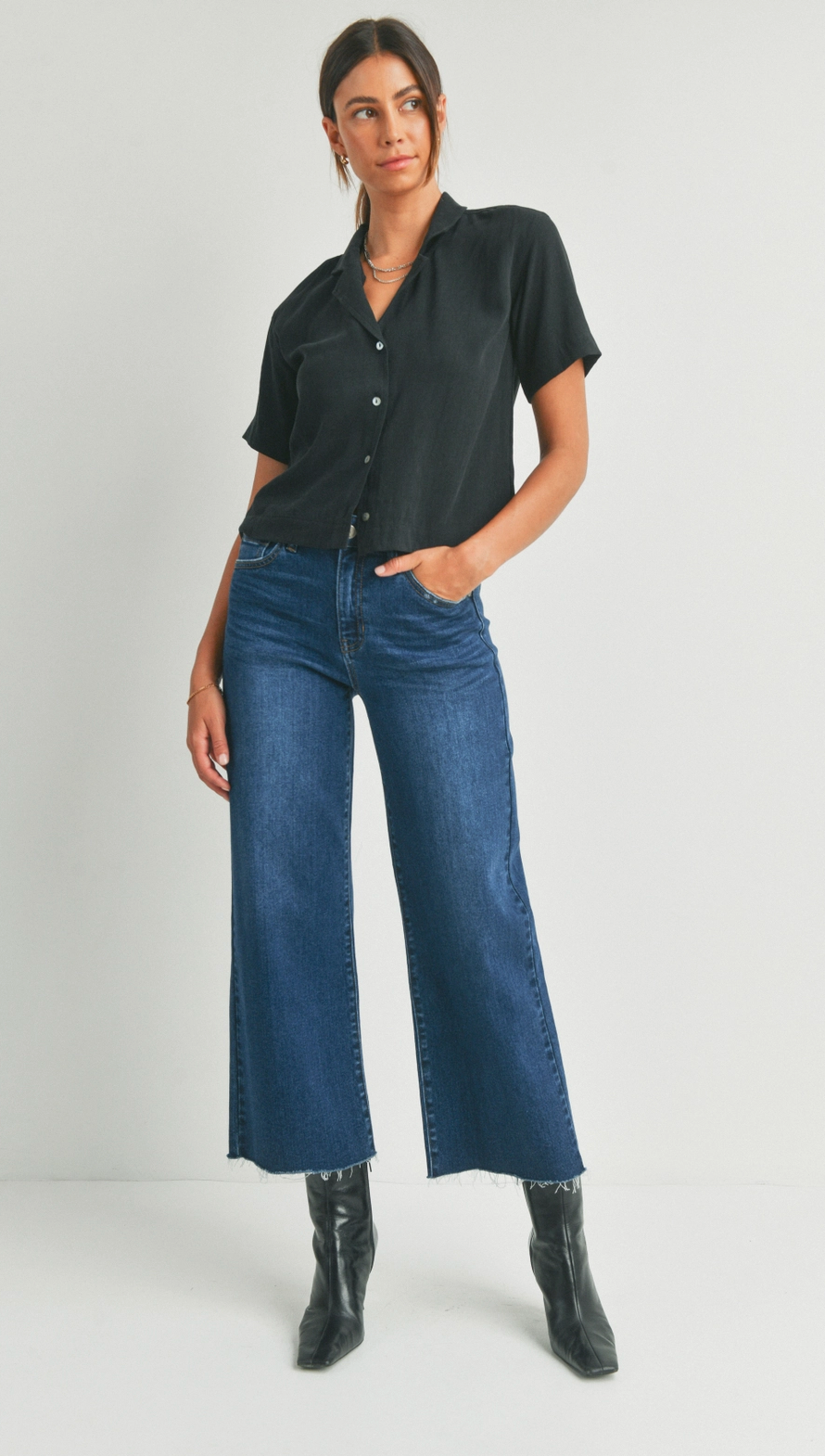 Dark Slim Wide Leg Jeans