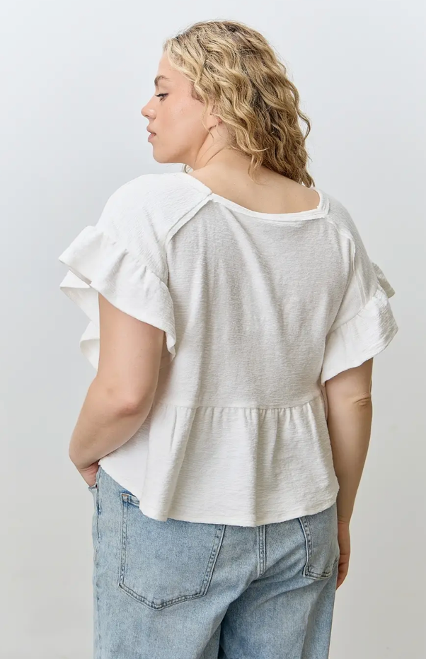 White Ruffle Sleeve Peplum Top